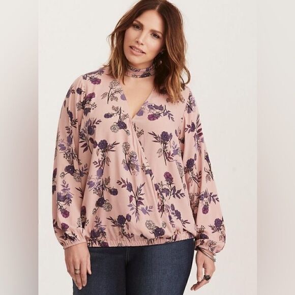 Torrid CHIFFON MOCK NECK SURPLICE BLOUSE - Picture 1 of 4